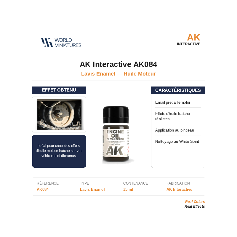 AK Interactive AK084 – Lavis Enamel Huile moteur – 35 ml
