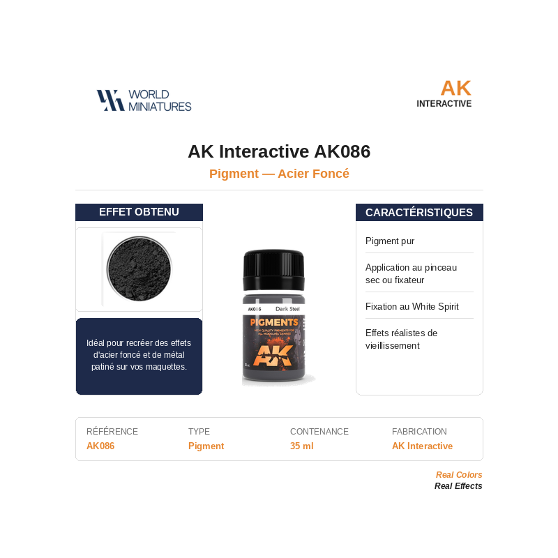 AK Interactive AK086 – Pigments Acier foncé – 35 ml