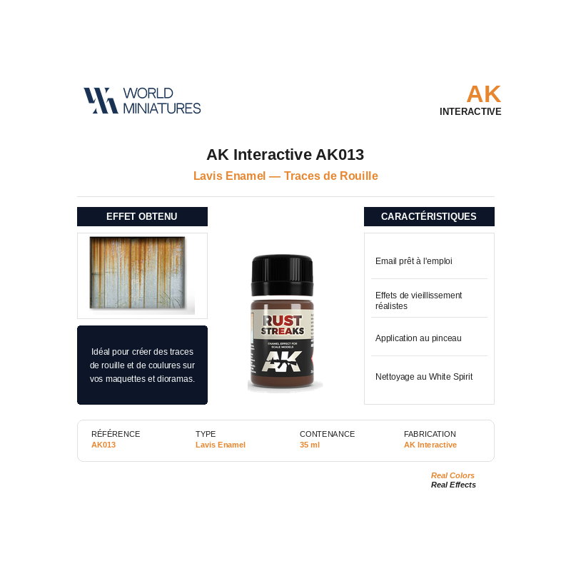 AK Interactive AK013 – Lavis Enamel “Traces de rouille” – 35 ml