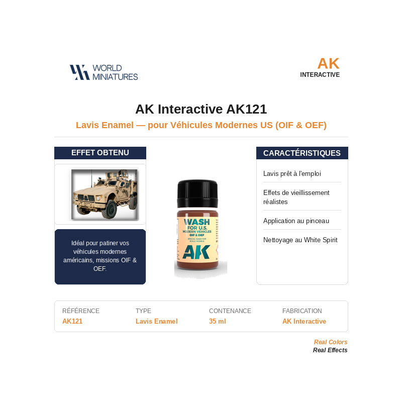 AK Interactive AK121 – Lavis Enamel OIF & OEF – Véhicules US – 35 ml
