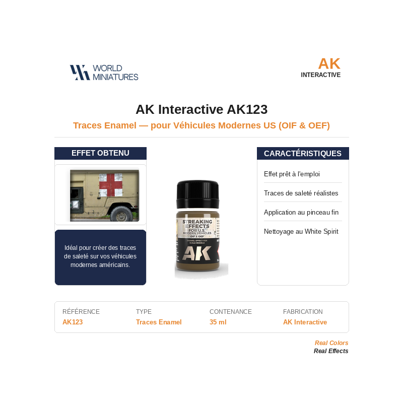 AK Interactive AK123 – Traces Enamel OIF & OEF – Véhicules US modernes – 35 ml