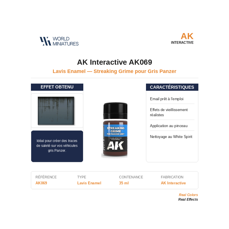 AK Interactive AK069 – Effet de salissures coulantes pour gris Panzer– 35 ml