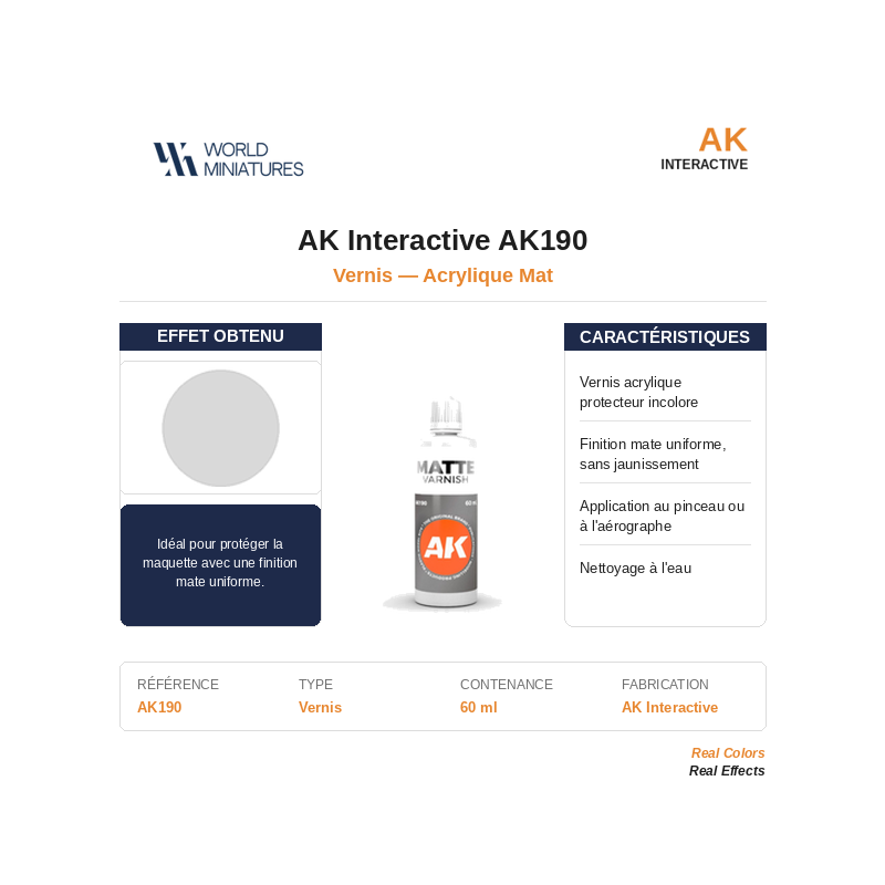 AK Interactive AK190 – Vernis Acrylique Mat – 60 ml