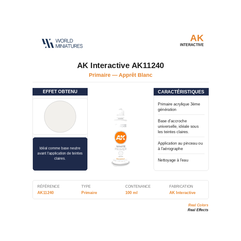 AK Interactive AK11240 – Apprêt Blanc – 100 ml