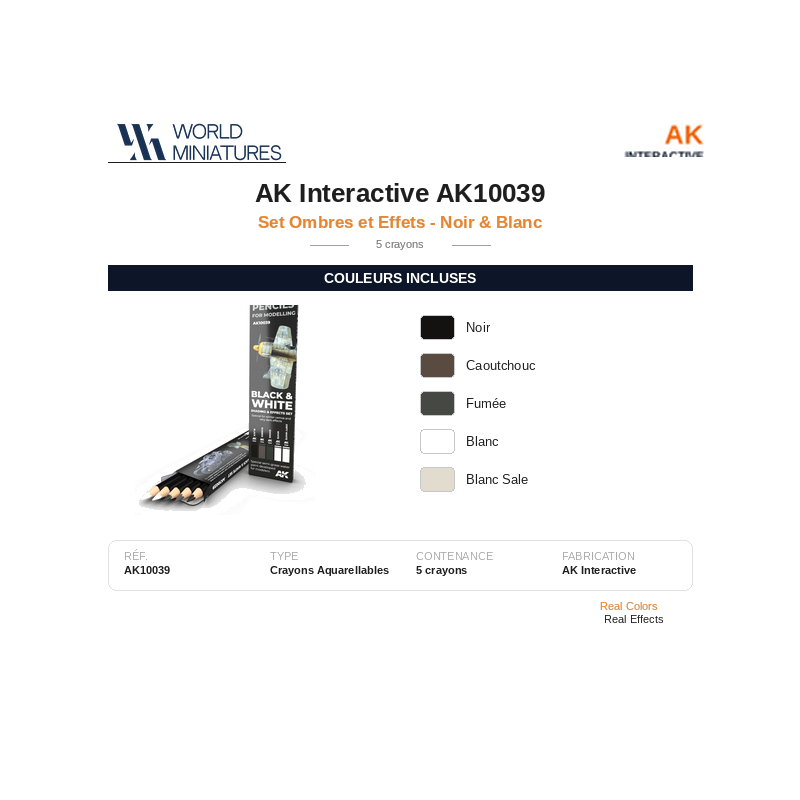 AK Interactive AK10039 – Set de Crayons Acryliques Vieillissement Noir et Blanc – Set Ombres et Effets