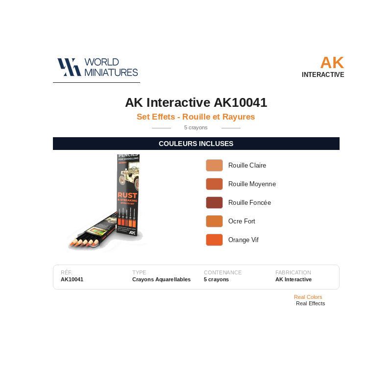 AK Interactive AK10041 – Set de Crayons Acryliques Vieillissement Rouille et Rayures – Set Effets