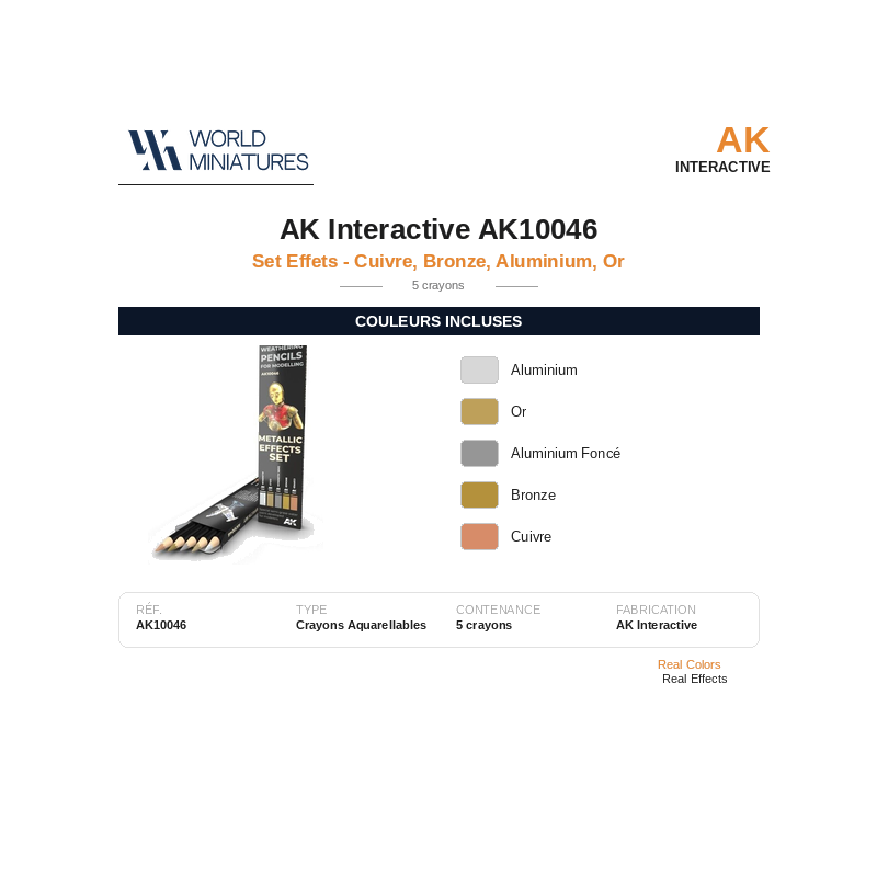 AK Interactive AK10046 – Set de Crayons Acryliques Vieillissement Cuivre, Bronze, Aluminium, Or – Set Effets