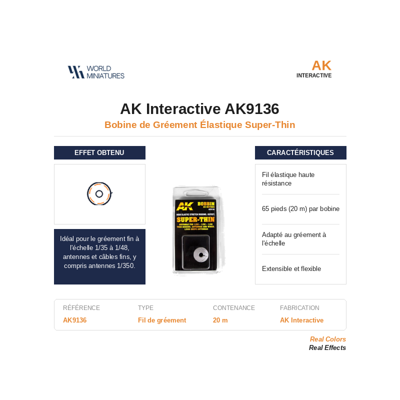 AK Interactive AK9136 – Bobine de Gréement Élastique Super Mince