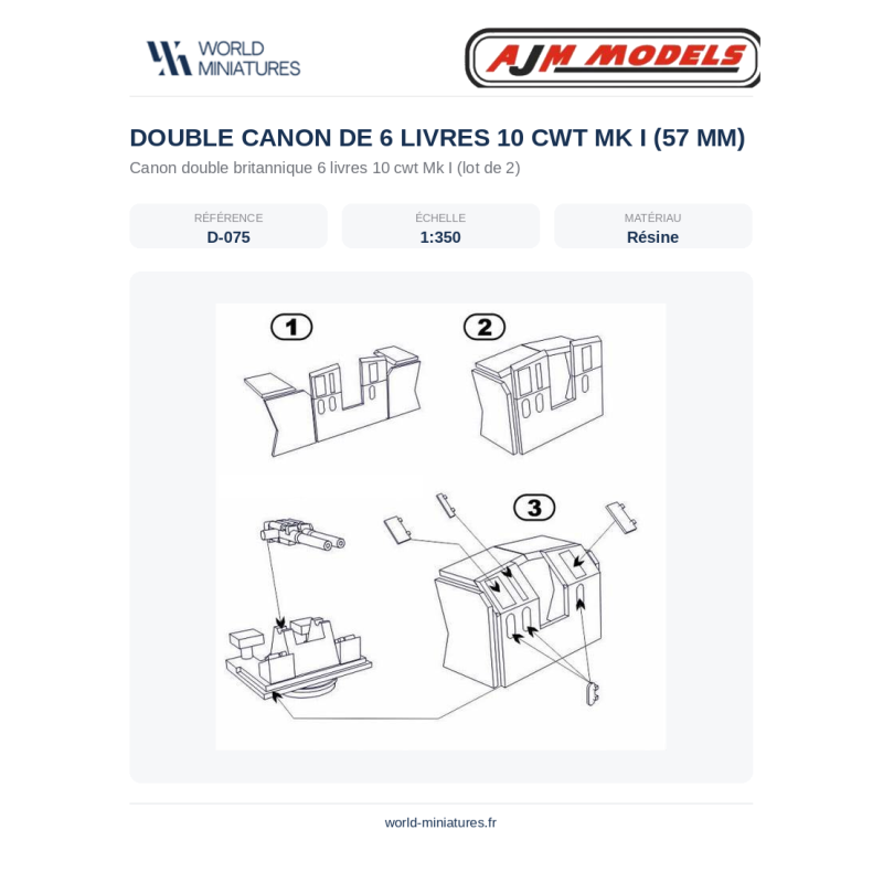 AJM Models D075 – Double canon de 6 livres 10 cwt Mk I (57 mm) – 1/350