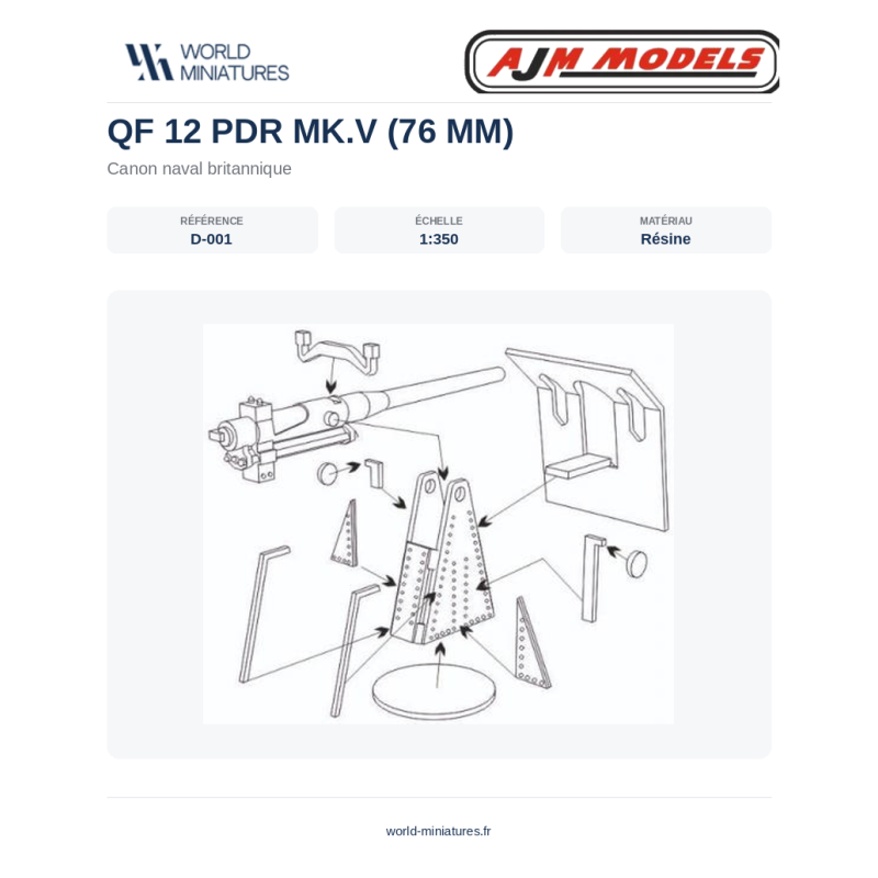 AJM Models D001 – QF 12 Pdr Mk.V (76 mm) Canon Britannique (1:350)