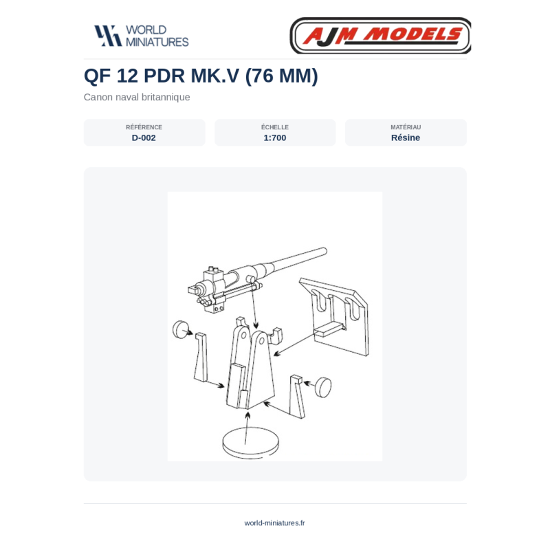 AJM Models D002 – QF 12 Pdr Mk.V (76 mm) Canon Britannique (1:700)