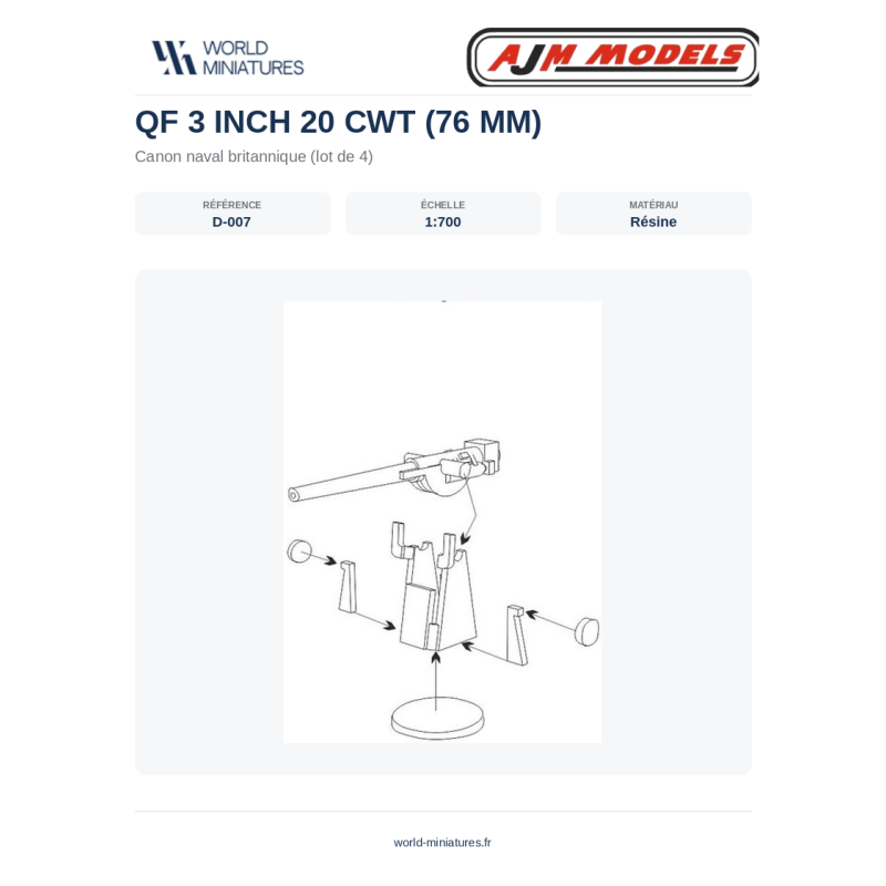 AJM Models D007 – QF 3" 20 CWT (76 mm) (1:700)