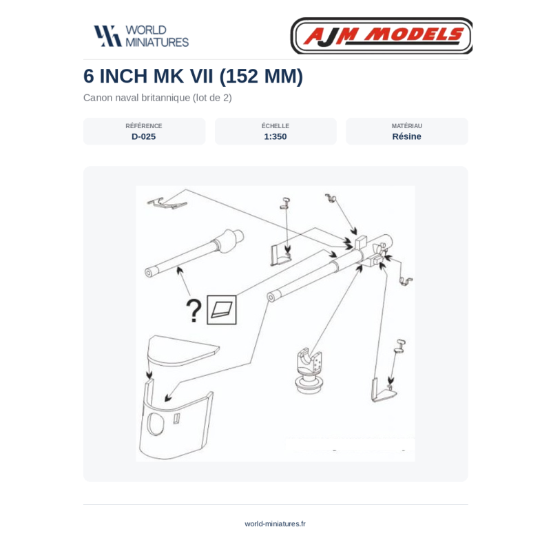 AJM Models D025 – Canon naval britannique 6 pouces Mk VII (152 mm) – 1/350