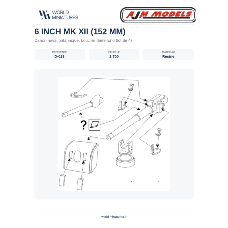 AJM Models D028 – Bouclier demi-rond de 6 pouces Mk XII (152 mm) – 1/700