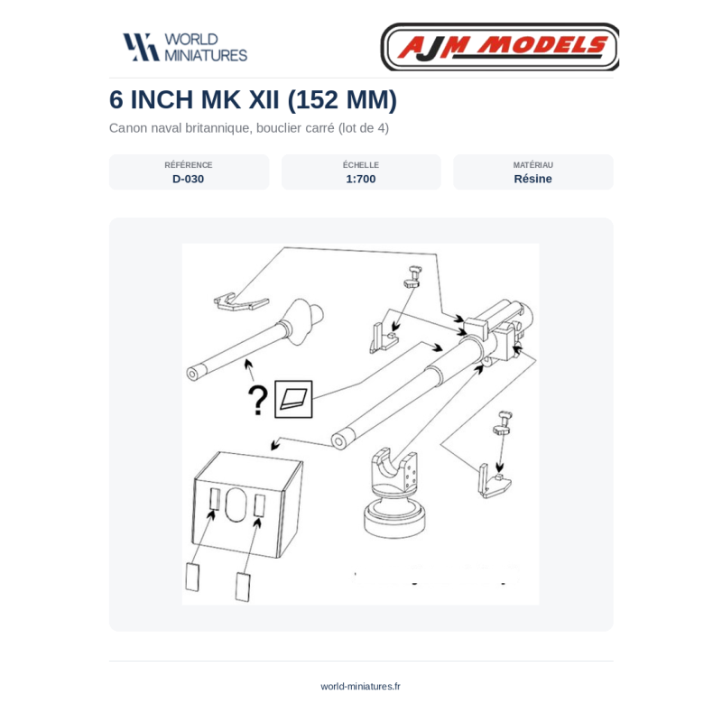 AJM Models D030 – Bouclier carré Mk XII (152 mm) – 1/700