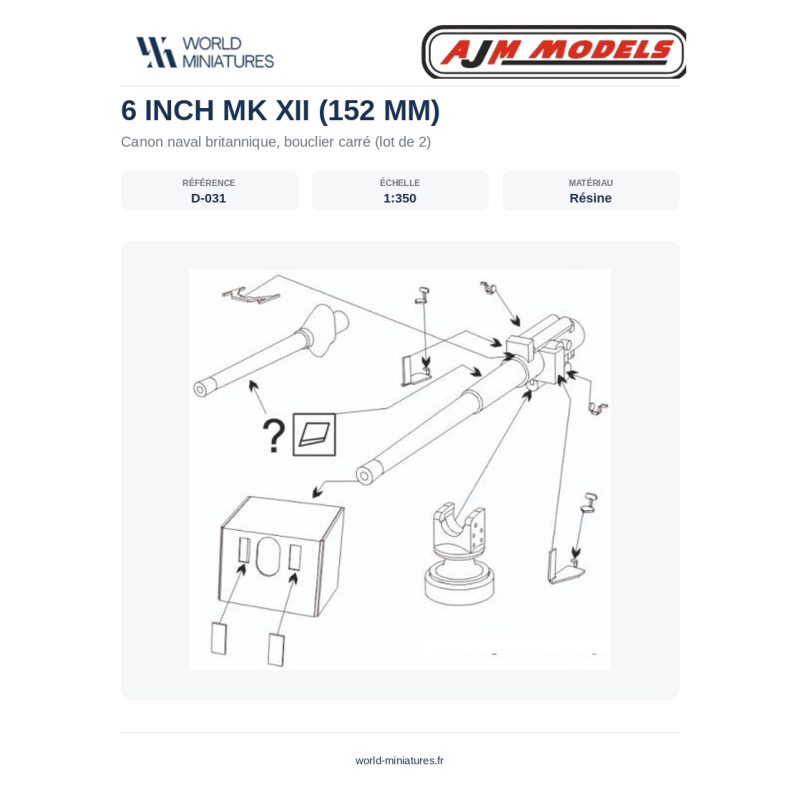 AJM Models D031 – Bouclier carré Mk XII (152 mm) – 1/350