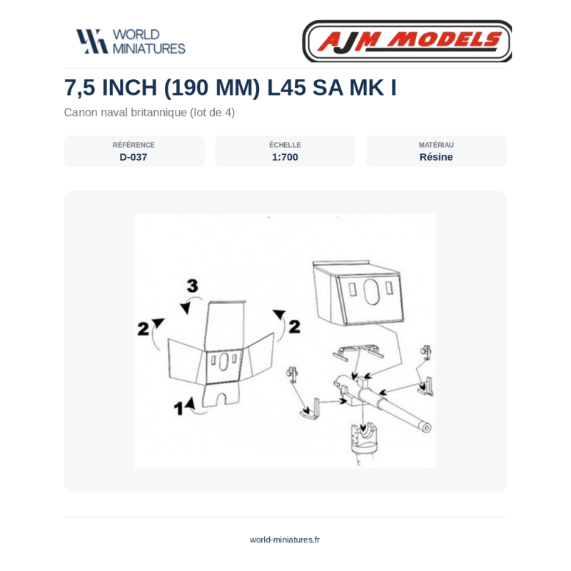 AJM Models D037 – Canon 7,5 pouces (190 mm) L45 SA Mk I – 1/700
