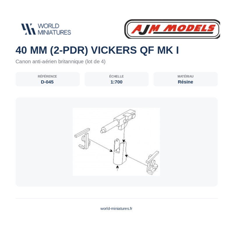 AJM Models D045 – 40 mm (2 Pdr) Vickers QF Mark I – 1/700