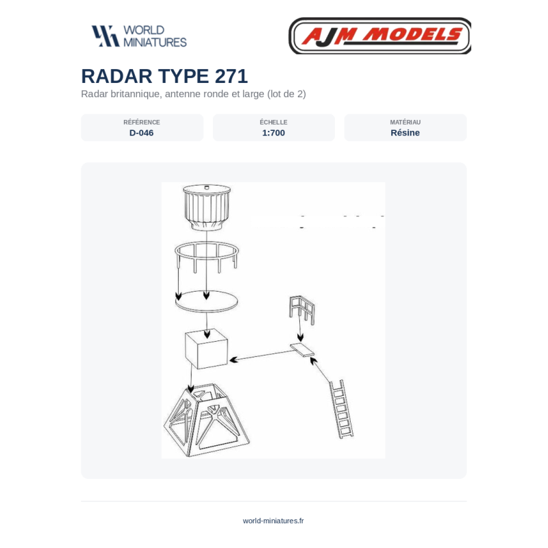 AJM Models D046 – Radar Type 271 (modèle rond et large) – 1/700