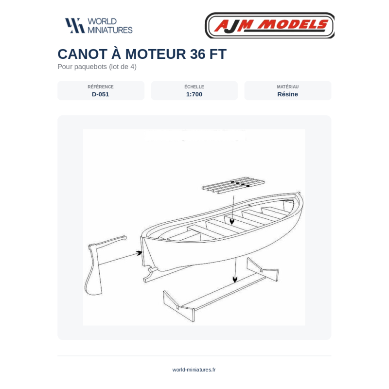 AJM Models - D051 - Bateau À Moteur 36 Pieds Pour Paquebots 1:700