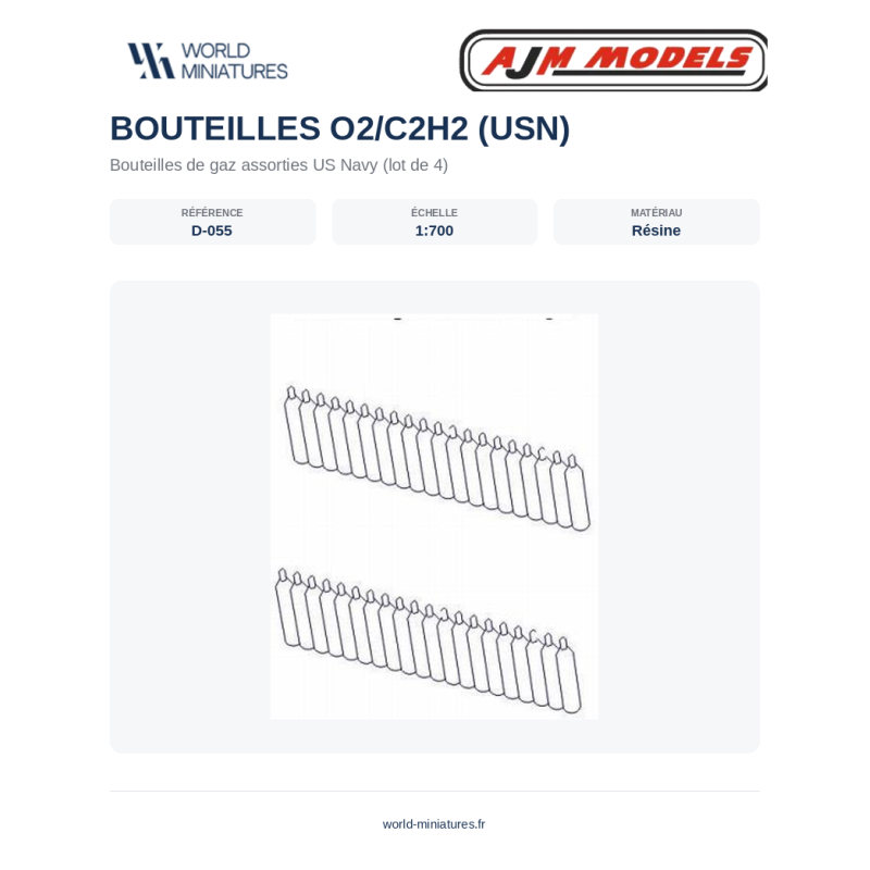 AJM Models D055 – Bouteilles assorties USN (O₂ / C₂H₂) – 1/700