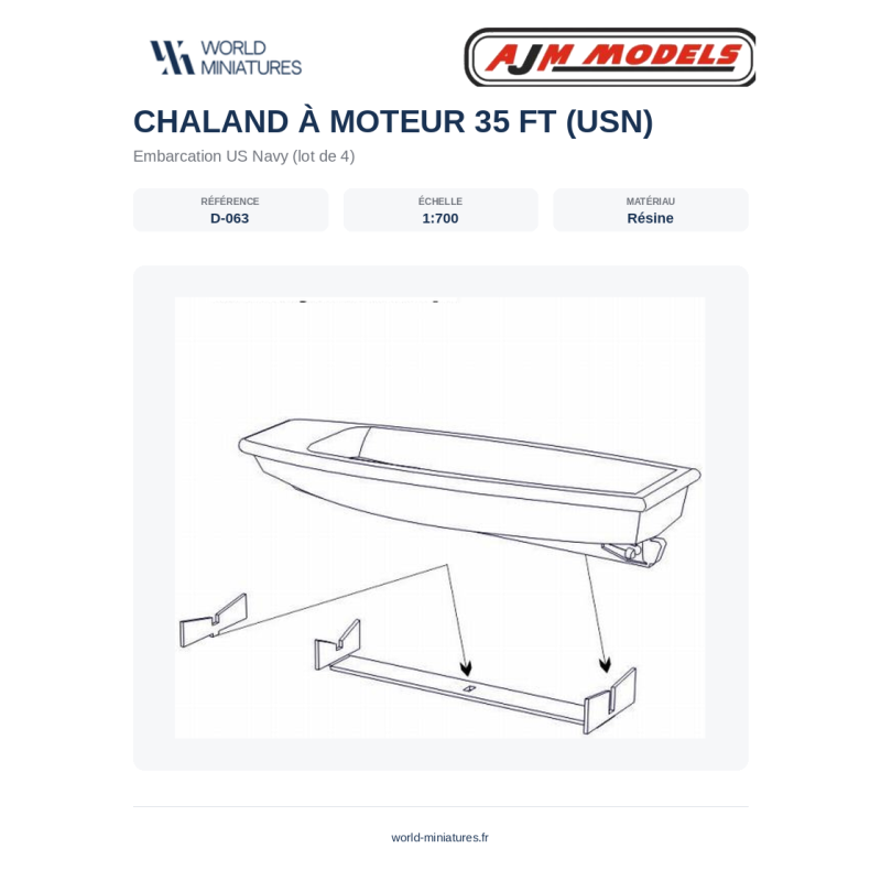 AJM Models D063 – Barge à moteur USN 35 pieds – 1/700