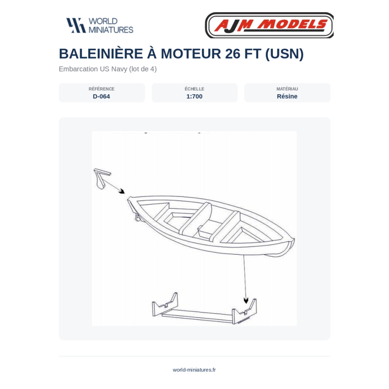 AJM Models D064 – Baleinière à moteur USN 26 pieds – 1/700