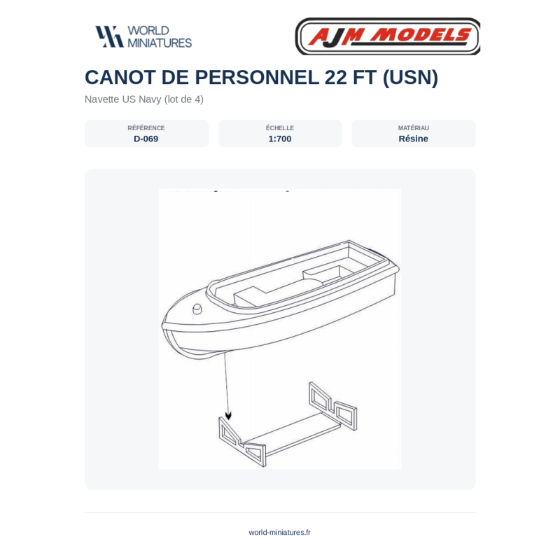 AJM Models D069 – Bateau de personnel USN 22 pieds – 1/700
