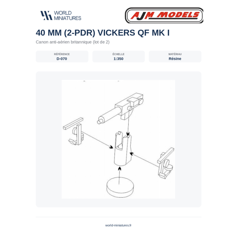 AJM Models D070 – Canon Vickers QF 40 mm (2 pdr) Mark I – 1/350