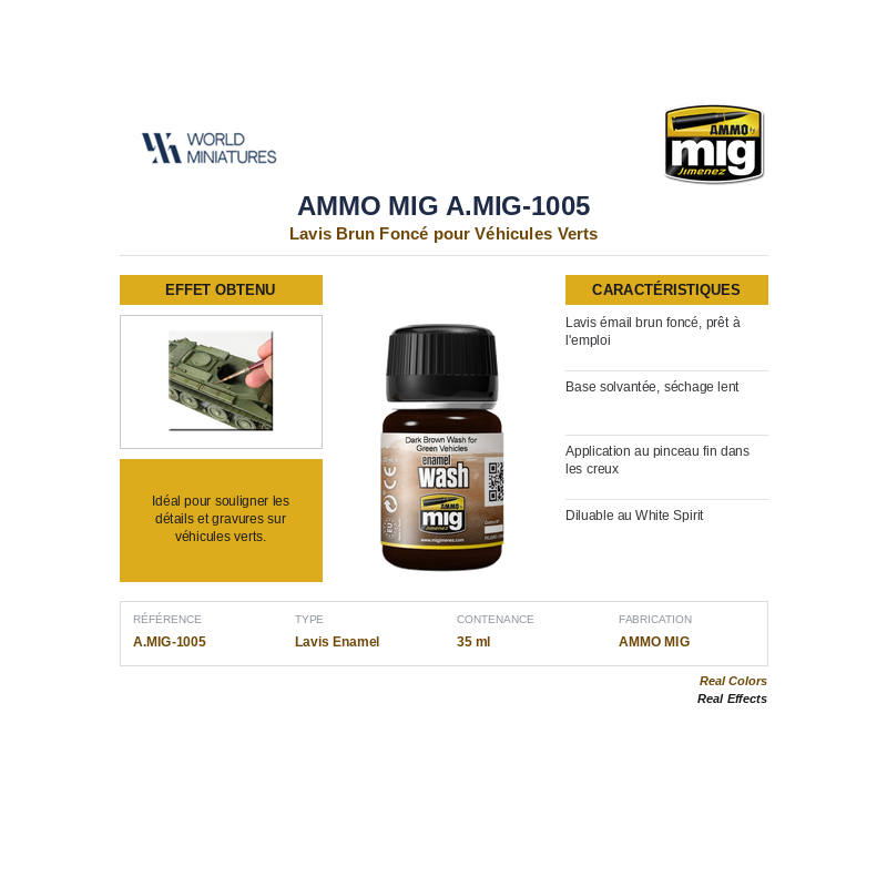 AMMO MIG 1005 – Lavis Brun Foncé pour Véhicules Verts – 35 ml