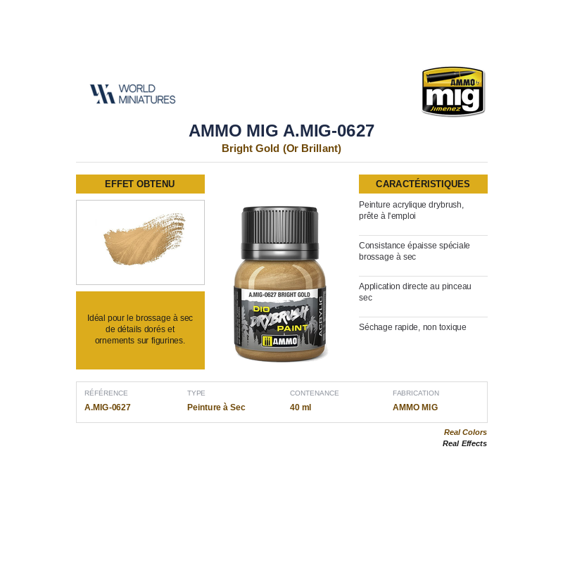 AMMO MIG 627 – Peinture à Sec – Or Brillant – 40 ml