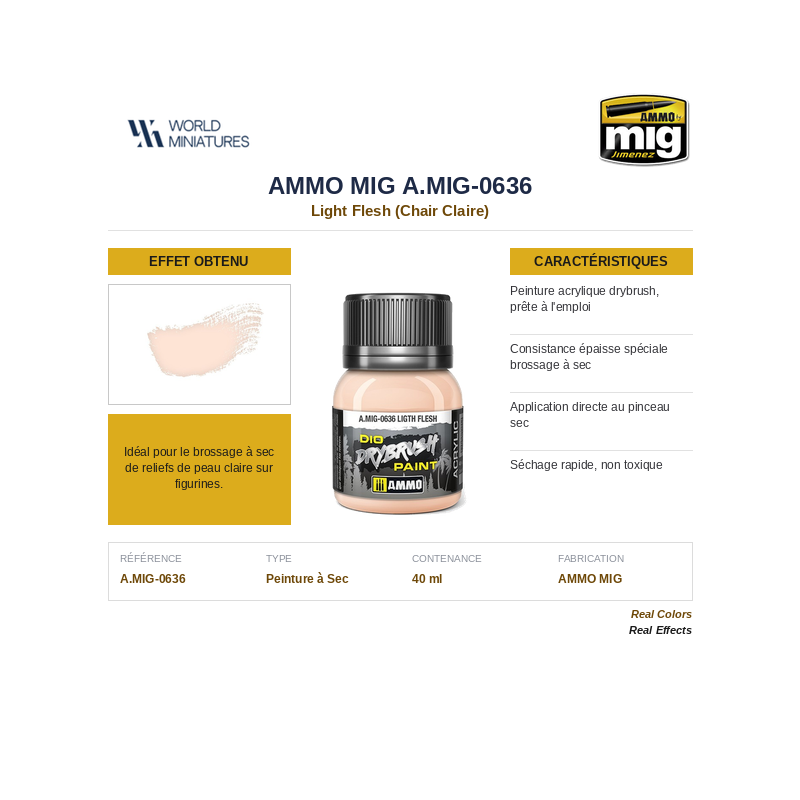 AMMO MIG 636 – Peinture à Sec – Chair Claire – 40 ml