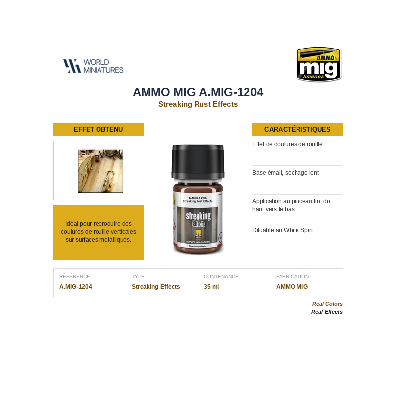 AMMO MIG 1204 – Effets de coulures de rouille– Streaking Grime – 35 ml
