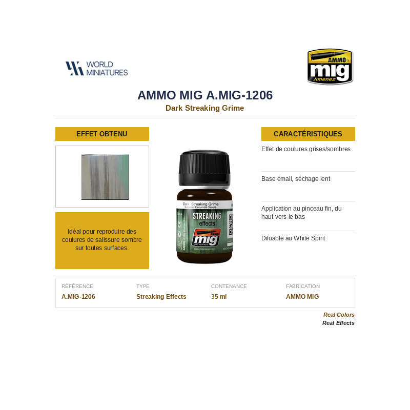 AMMO MIG 1206 – Effet de salissures par coulures – Sombre (35 ml)