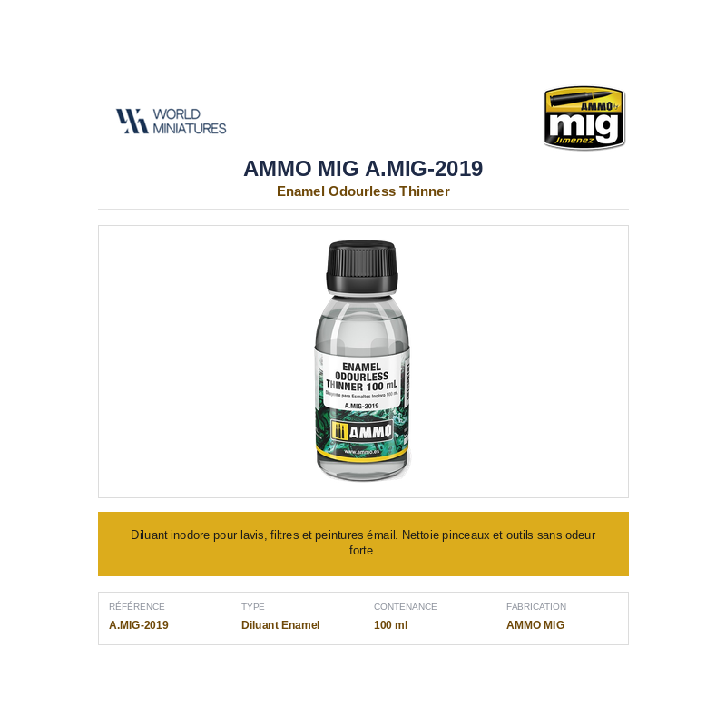 AMMO MIG 2019 – Diluant Enamel Sans Odeur – 100 ml