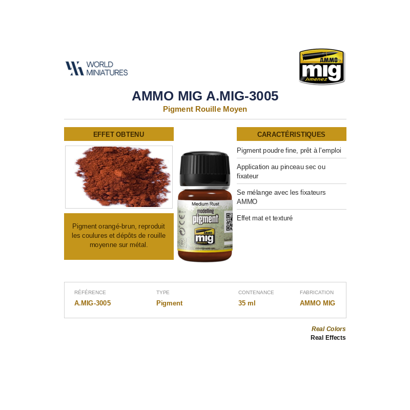 AMMO MIG 3005 – Pigment Rouille Moyen – 35 ml