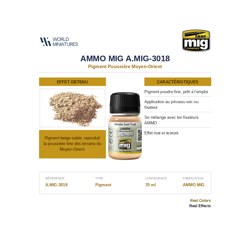 AMMO MIG 3018 – Pigment Poussière Moyen-Orient – 35 ml