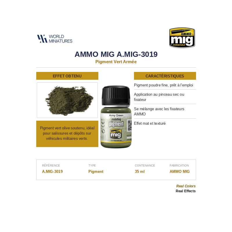 AMMO MIG 3019 – Pigment Vert Armée – 35 ml