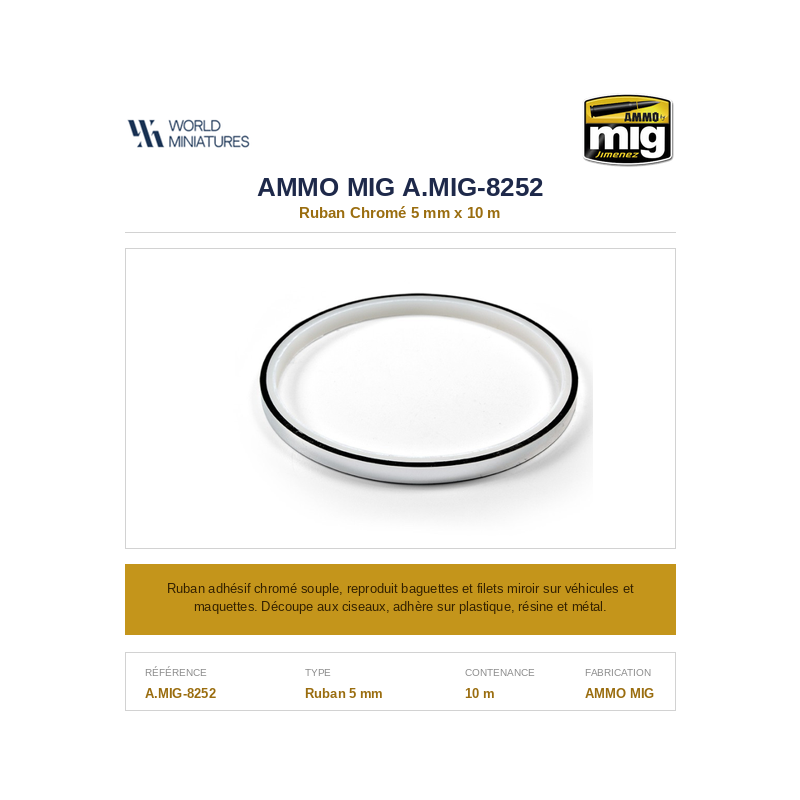 AMMO MIG 8252 – Ruban Chromé – 5 mm x 10 m