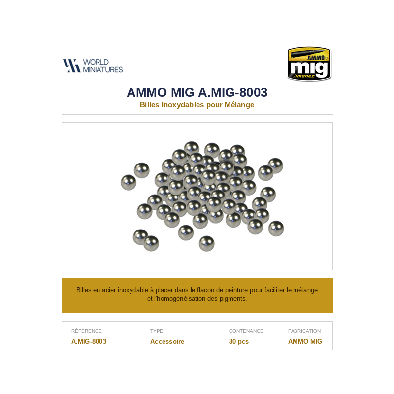 AMMO MIG 8003 – Billes Inoxydables pour Mélange – 80 pcs