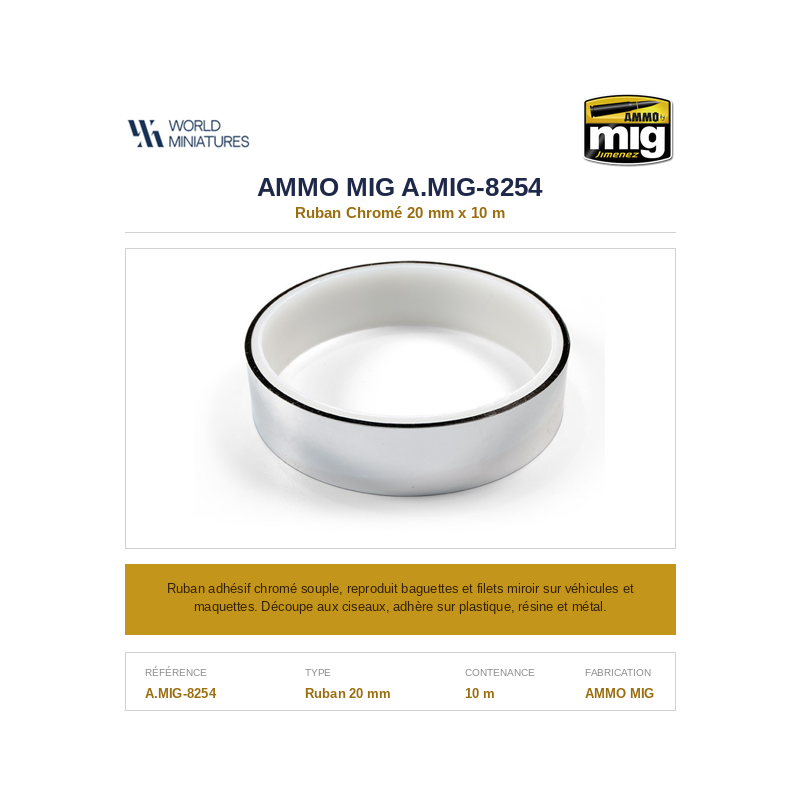 AMMO MIG 8254 – Ruban Chromé – 20 mm x 10 m