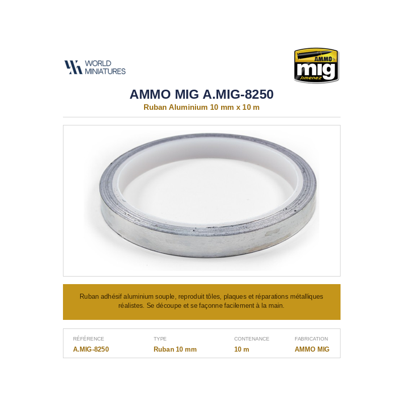 AMMO MIG 8250 – Ruban Aluminium – 10 mm x 10 m