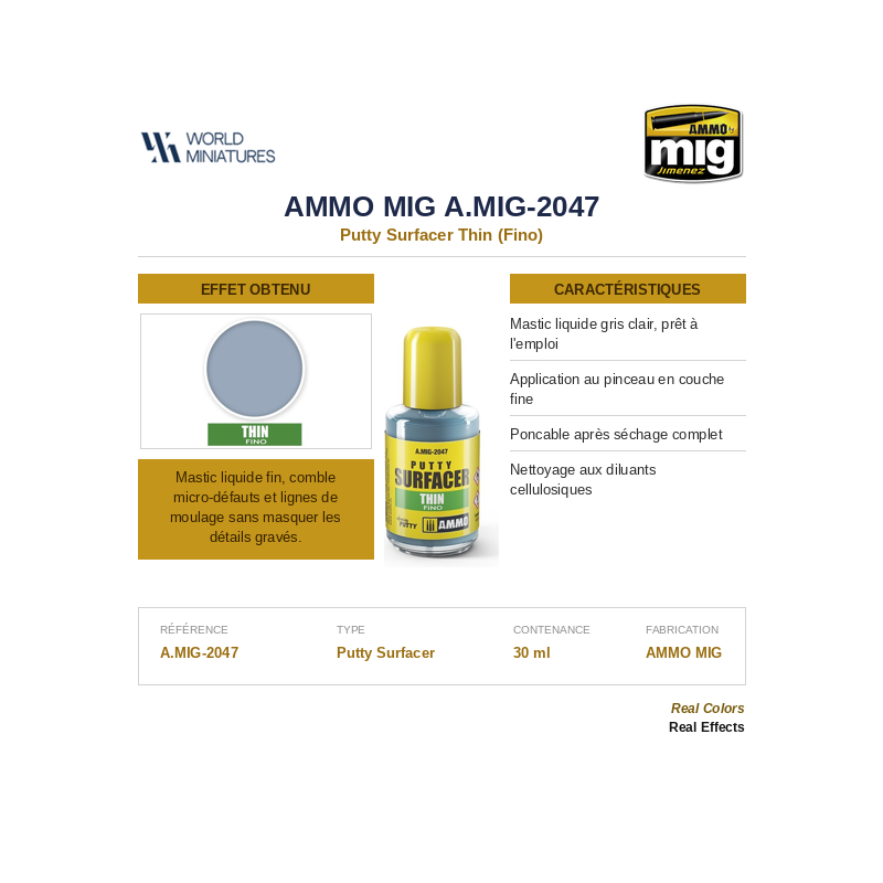 AMMO MIG 2047 – Putty Surfacer – Thin – 30 ml