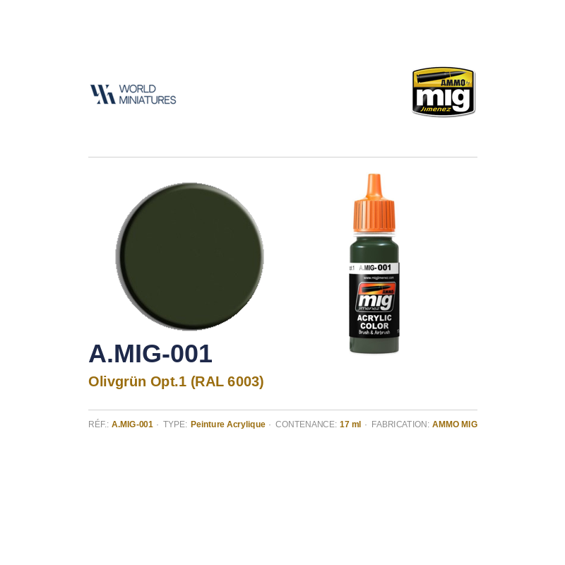 AMMO MIG 001 – RAL 6003 Vert Olive Opt.1 – 17 ml
