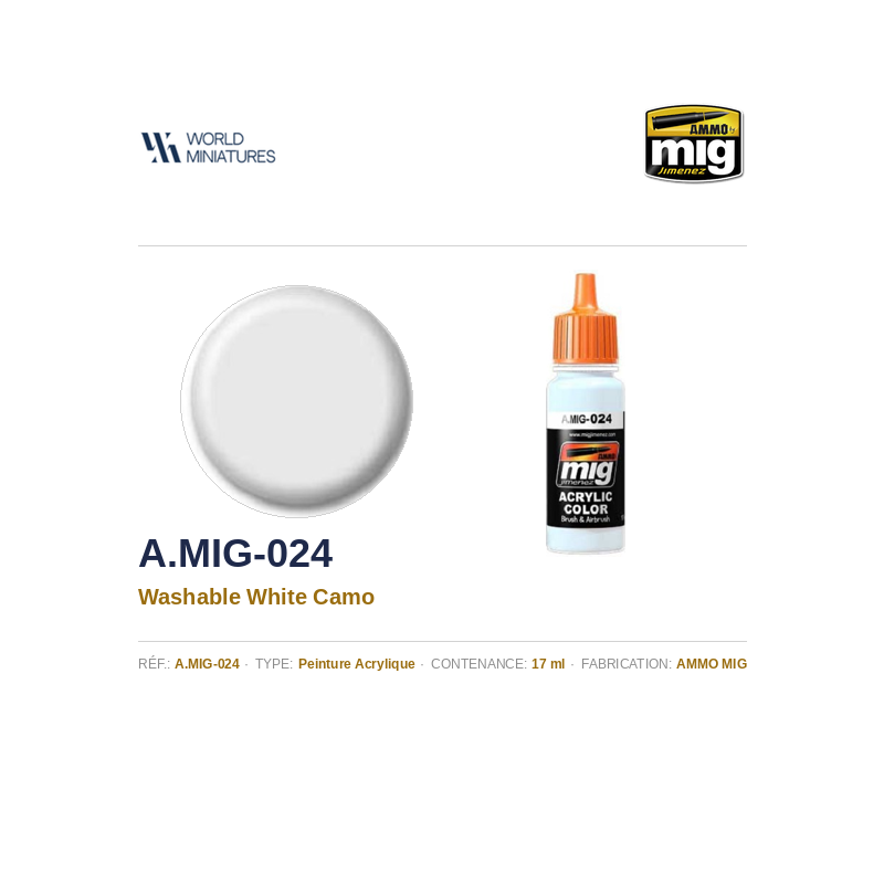 AMMO MIG 024 – Camo Blanc Lavable – 17 ml