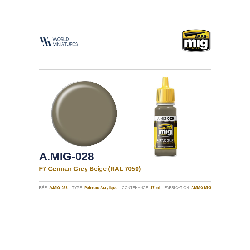 AMMO MIG 028 – RAL 7050 F7 Gris Beige Allemand – 17 ml