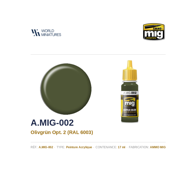 AMMO MIG 002 – RAL 6003 Vert Olive Opt.2 – 17 ml