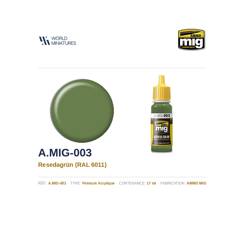 AMMO MIG 003 – RAL 6011 Vert Réséda – 17 ml