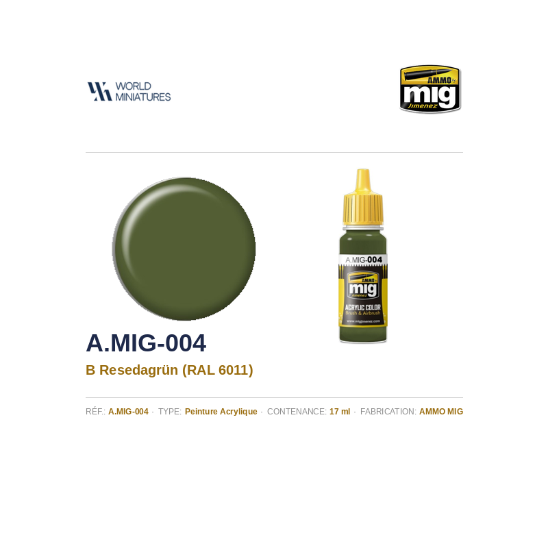 AMMO MIG 004 – RAL 6011 B Vert Réséda – 17 ml