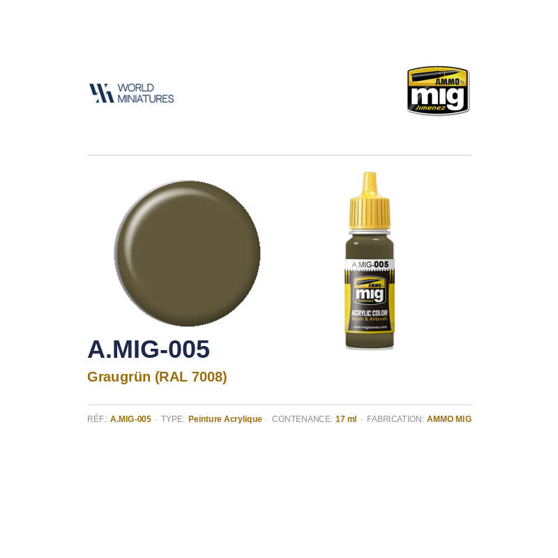 AMMO MIG 005 – RAL 7008 Gris Vert – 17 ml